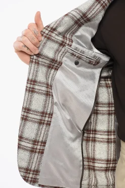 Fashion Blazer Monopetto Motivo A Quadri Con Tasche A Toppa Uomo Giacche