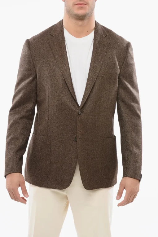 Best Blazer Motivo Herringbone con Tasche a Toppa Uomo Giacche
