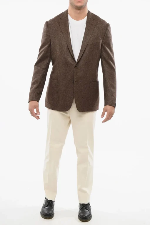 Best Blazer Motivo Herringbone con Tasche a Toppa Uomo Giacche