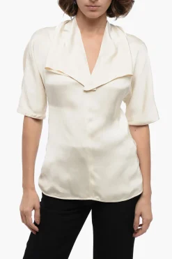 Blusa a Maniche Corte in Satin con Collo Sailor>Jil Sander Discount
