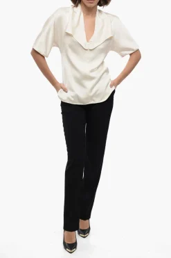 Blusa a Maniche Corte in Satin con Collo Sailor></noscript>Jil Sander Discount