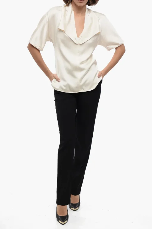 Blusa a Maniche Corte in Satin con Collo Sailor>Jil Sander Discount
