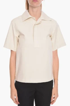 Blusa a Maniche Corte in Cotone con Bottoni Nascosti>Bottega Veneta Best