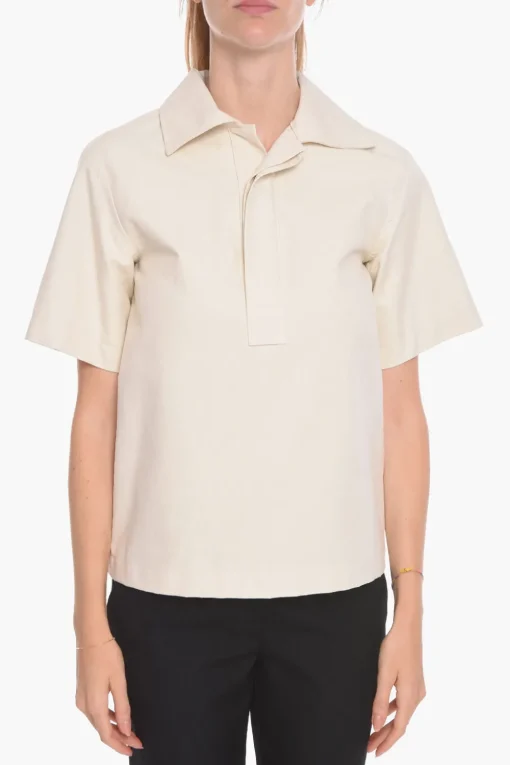 Blusa a Maniche Corte in Cotone con Bottoni Nascosti>Bottega Veneta Best