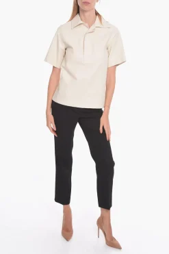 Blusa a Maniche Corte in Cotone con Bottoni Nascosti></noscript>Bottega Veneta Best