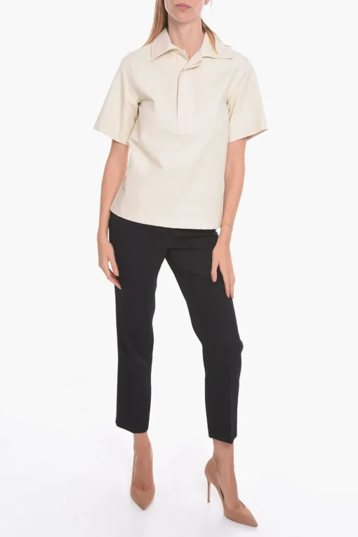 Blusa a Maniche Corte in Cotone con Bottoni Nascosti>Bottega Veneta Best