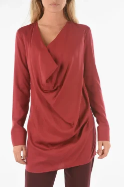 Blusa a Maniche Lunghe MIZAR con Scollo Drappeggiato>Ixos Clearance