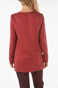 Blusa a Maniche Lunghe MIZAR con Scollo Drappeggiato>Ixos Clearance
