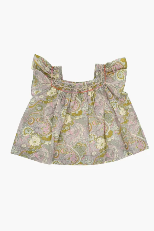 Hot Blusa a Motivo Floreale con Drappeggio Frontale Abbigliamento