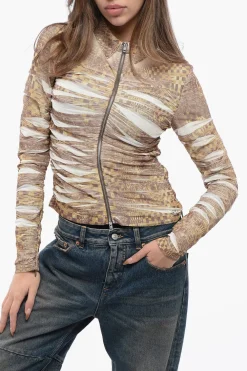 New Blusa C-ADONIS Stampata con Chiusura Zip Frontale Donna Camicie