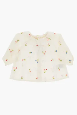 Blusa DOLCI In Cotone con Ricamo Fiori e Ciliegie>Bonpoint Sale