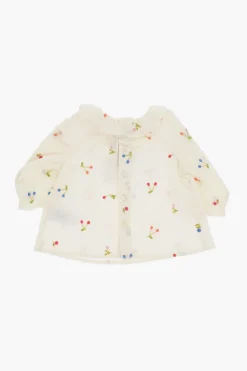 Blusa DOLCI In Cotone con Ricamo Fiori e Ciliegie>Bonpoint Sale