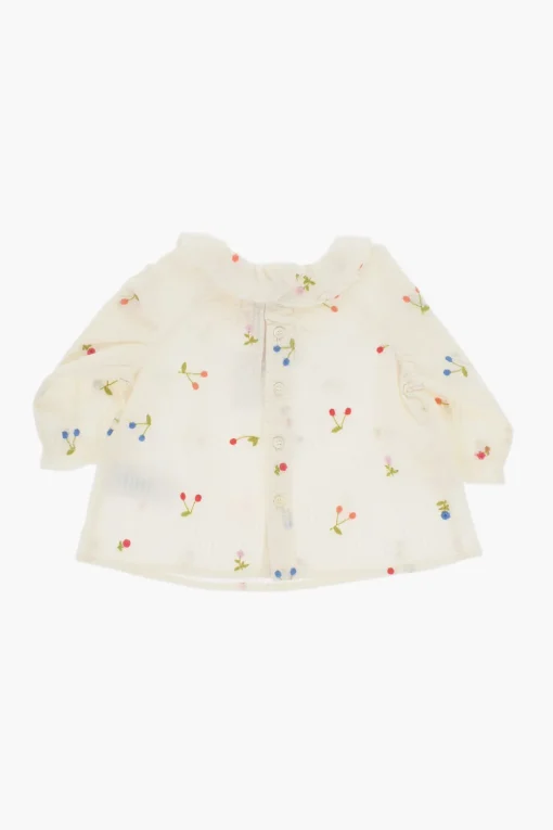 Blusa DOLCI In Cotone con Ricamo Fiori e Ciliegie>Bonpoint Sale