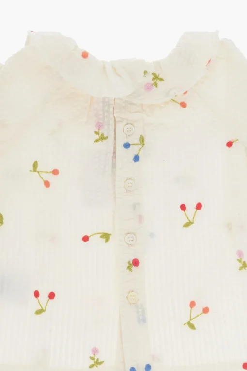 Blusa DOLCI In Cotone con Ricamo Fiori e Ciliegie>Bonpoint Sale