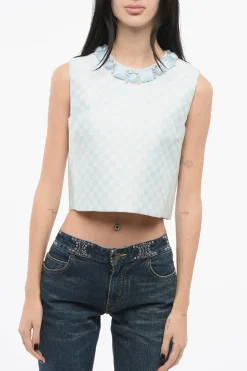 Blusa DUCHESSE con Motivo Gingham e Scollo Gioiello>Versace New