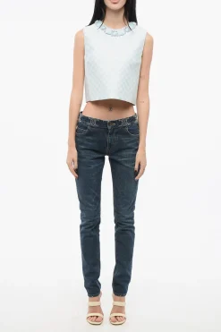 Blusa DUCHESSE con Motivo Gingham e Scollo Gioiello></noscript>Versace New