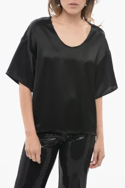 Clearance Blusa Girocollo in Raso a Tinta Unita Donna Camicie