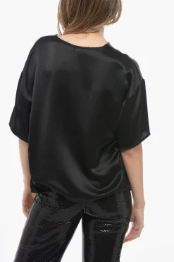 Clearance Blusa Girocollo in Raso a Tinta Unita Donna Camicie
