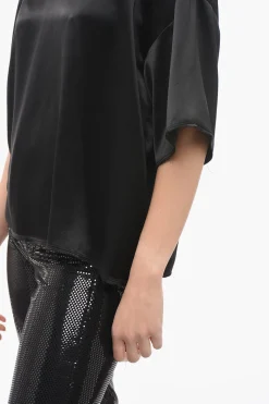 Clearance Blusa Girocollo in Raso a Tinta Unita Donna Camicie