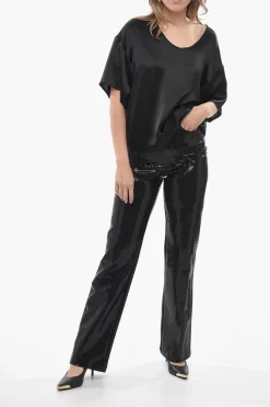 Clearance Blusa Girocollo in Raso a Tinta Unita Donna Camicie