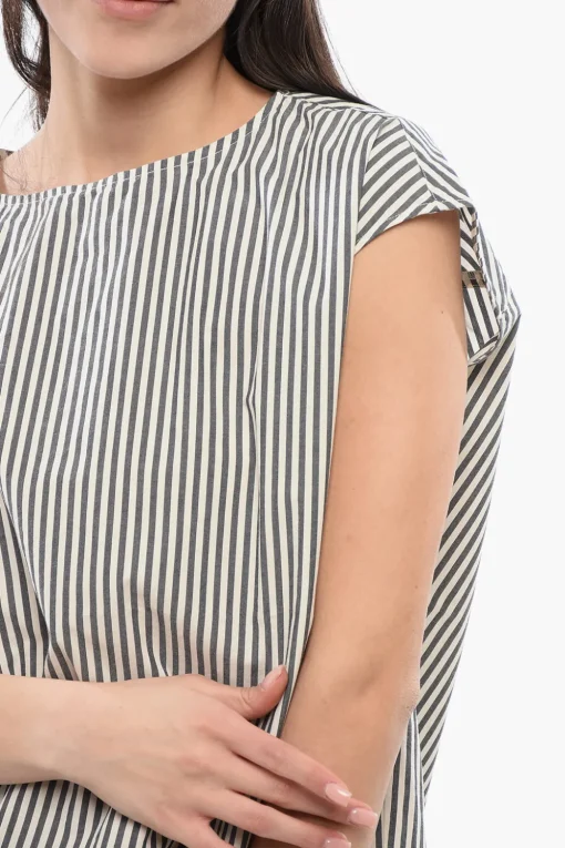 Outlet Blusa in Cotone a Righe Awning con Coulisse sul Fondo Donna Camicie