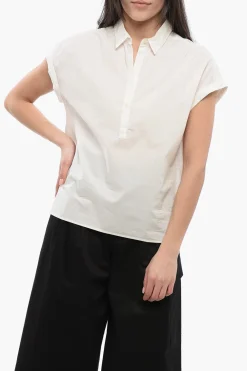 Discount Blusa In Cotone Smanicata Con Collo A Polo Donna Camicie
