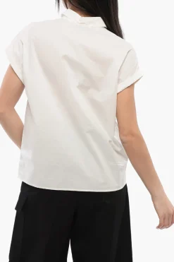 Discount Blusa In Cotone Smanicata Con Collo A Polo Donna Camicie