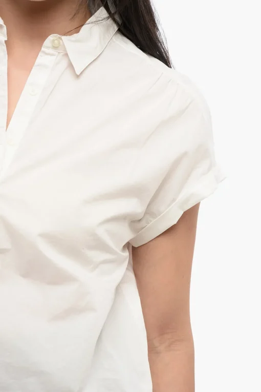 Discount Blusa In Cotone Smanicata Con Collo A Polo Donna Camicie