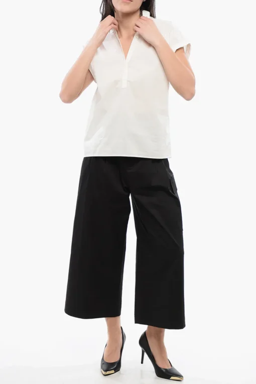 Discount Blusa In Cotone Smanicata Con Collo A Polo Donna Camicie