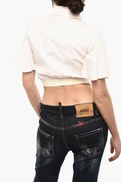 Clearance Blusa in Cotone Stretch Crop Donna Camicie