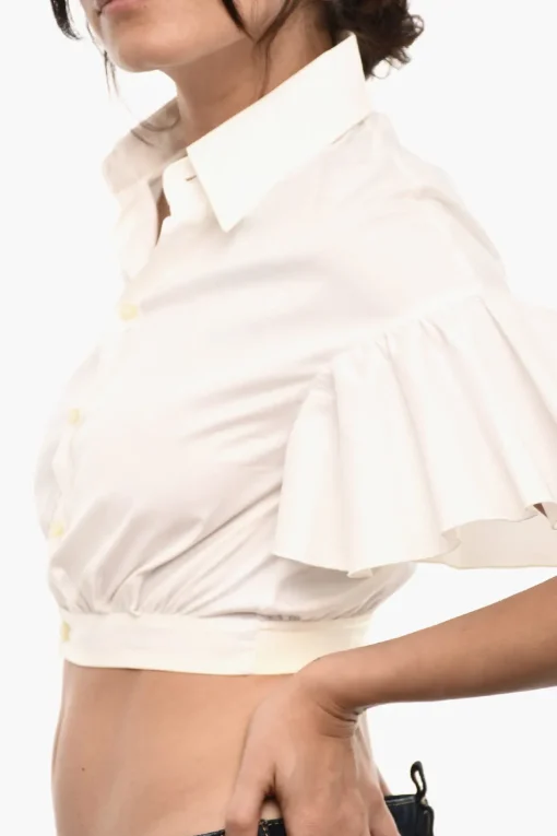 Clearance Blusa in Cotone Stretch Crop Donna Camicie