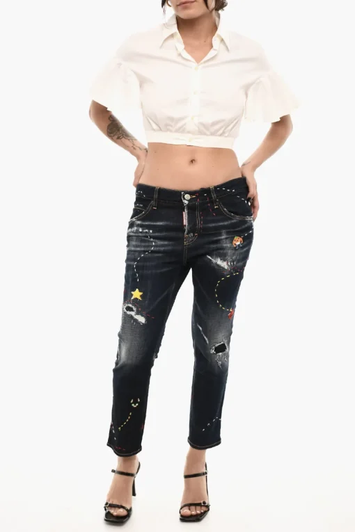 Clearance Blusa in Cotone Stretch Crop Donna Camicie