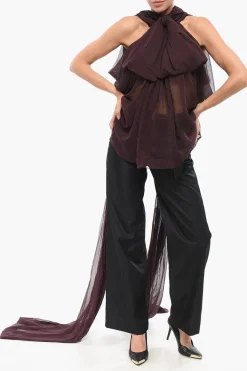 Blusa in Crepe di Seta con Collo Lavallière></noscript>Saint Laurent Fashion