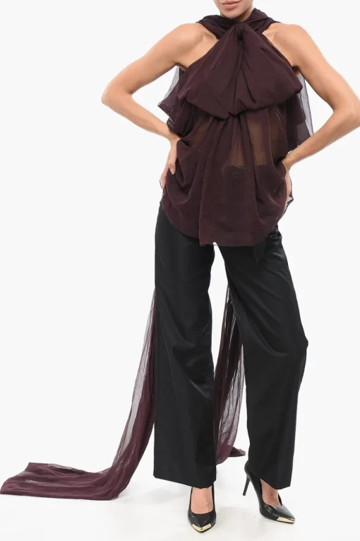 Blusa in Crepe di Seta con Collo Lavallière>Saint Laurent Fashion