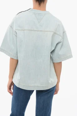 Blusa in Denim Lavaggio Chiaro con Taschino>Bottega Veneta Fashion