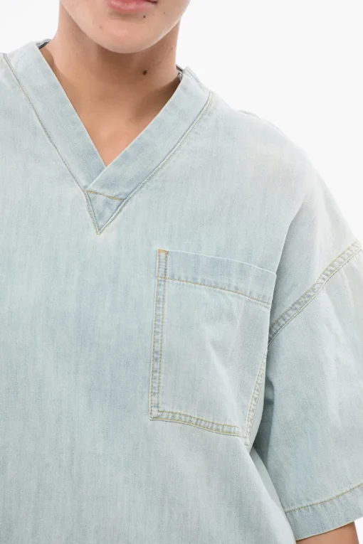 Blusa in Denim Lavaggio Chiaro con Taschino>Bottega Veneta Fashion