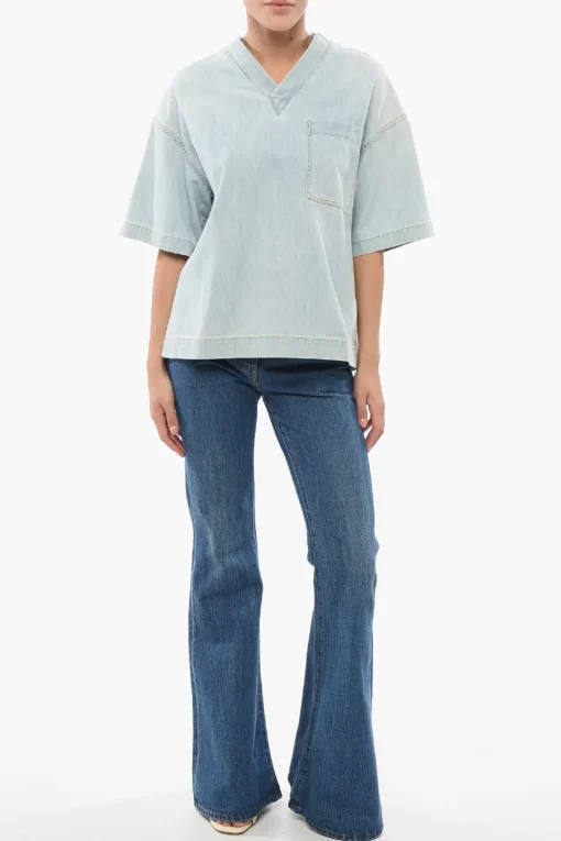 Blusa in Denim Lavaggio Chiaro con Taschino>Bottega Veneta Fashion