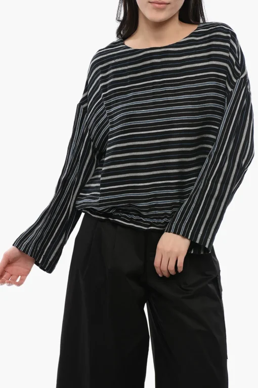 Sale Blusa in Misto Lino VARSITY con Motivo a Righe Balanced Donna Camicie