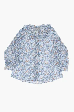 Blusa in Motivo Floreale con Volant sul Collo>il gufo Fashion