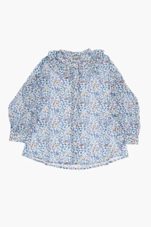Blusa in Motivo Floreale con Volant sul Collo>il gufo Fashion