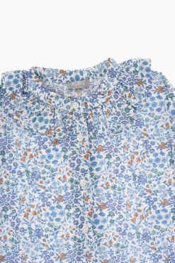 Blusa in Motivo Floreale con Volant sul Collo>il gufo Fashion