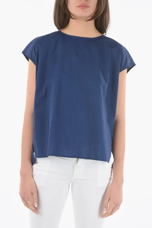 Blusa in Popeline di Cotone a Manica Corta>Woolrich Clearance