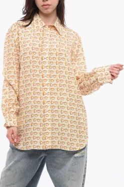 Blusa in Seta con Motivo Dorato>Burberry New