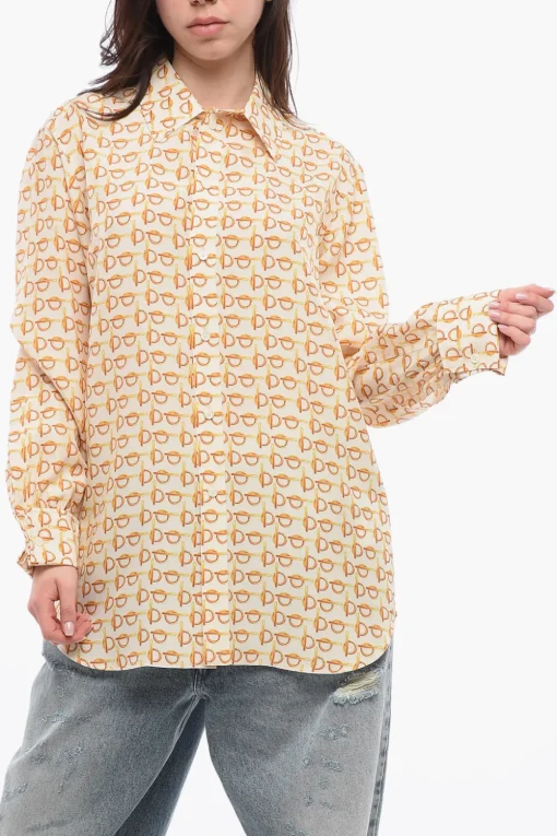 Blusa in Seta con Motivo Dorato>Burberry New