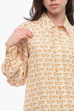 Blusa in Seta con Motivo Dorato></noscript>Burberry New