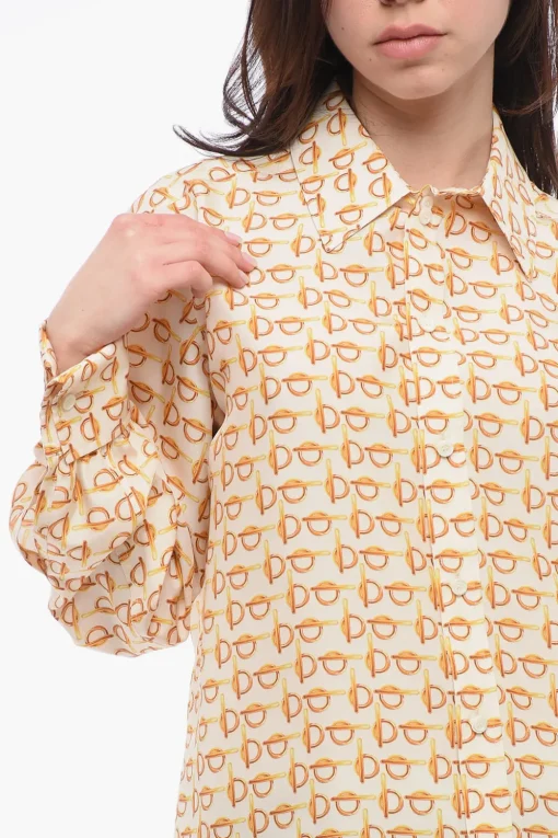 Blusa in Seta con Motivo Dorato>Burberry New