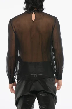 Blusa in Seta See Through con Dettaglio Tie Neck in Satin>Saint Laurent Clearance