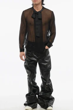 Blusa in Seta See Through con Dettaglio Tie Neck in Satin></noscript>Saint Laurent Clearance