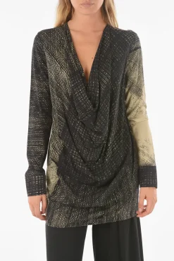 Blusa IOTA a Fantasia Astratta con Drappeggio>Ixos Outlet