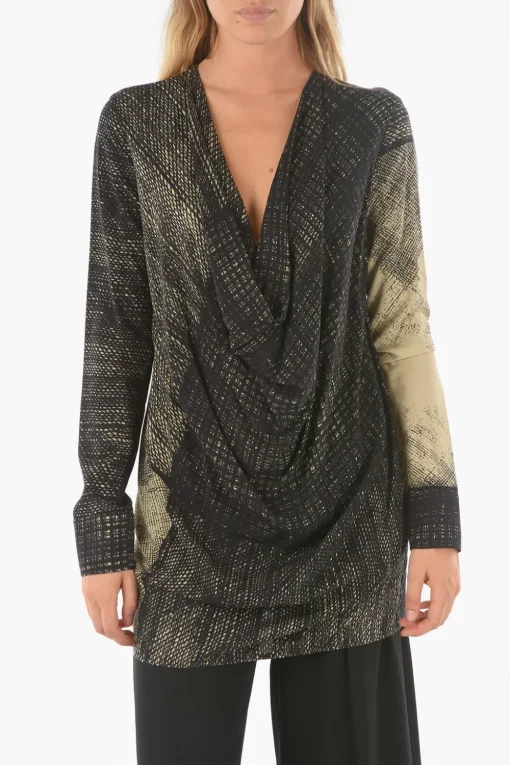 Blusa IOTA a Fantasia Astratta con Drappeggio>Ixos Outlet